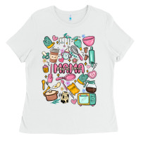 White can't talk right now doing mama stay at home stuff Ladies Tee - MaliasSmallBusiness