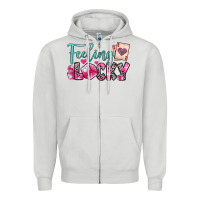Dove Grey feeling lucky Zipper Hoodie - OliviaCreatesArt