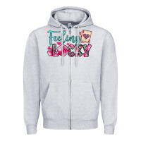 Heather Grey feeling lucky Zipper Hoodie - OliviaCreatesArt