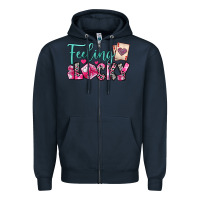 Navy feeling lucky Zipper Hoodie - OliviaCreatesArt