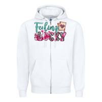White feeling lucky Zipper Hoodie - OliviaCreatesArt