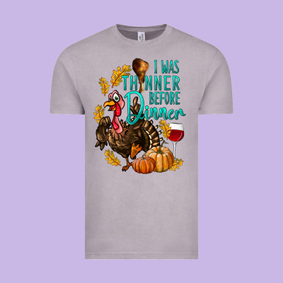 I Was Thinner Before Dinner Turkey Thanksgiving Vintage Tee Designed By Lillyallendesigns