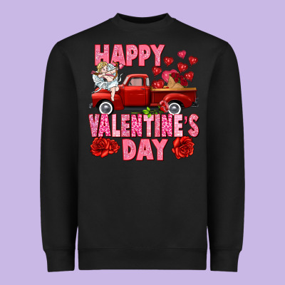 Happy Valentine's Day Red Truck Heavyweight Sweatshirt Designed By Howdyjamesfarm