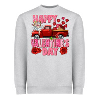 Heather Grey Happy Valentine's day red truck Heavyweight Sweatshirt - HowdyJamesFarm