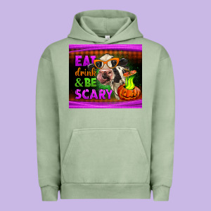 Eat Drink And Be Scary Cow Urban Hoodie Designed By Lillyallendesigns
