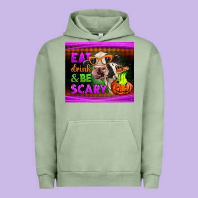 Eat Drink And Be Scary Cow Urban Hoodie Designed By Lillyallendesigns