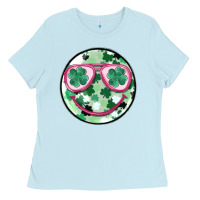 Baby Blue st patrick's smiley Ladies Tee - MaliasSmallBusiness