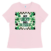 Bubblegum Pink not lucky just blessed Ladies Tee - MaliasSmallBusiness