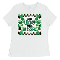 White not lucky just blessed Ladies Tee - MaliasSmallBusiness