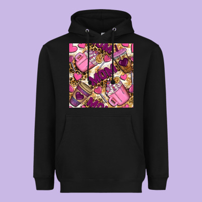 Mom Coffee Cups With Leopard Digital Paper Heavyweight Hoodie Designed By Bundleandbundleshop