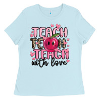 Baby Blue teach teach teach with love Ladies Tee - MaliasSmallBusiness