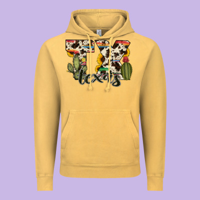 Texas State Cowhide Serape Cactus Vintage Hoodie Designed By Ranaportraitstore