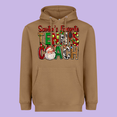 Santa's Favorite Tennis Coach For Christmas Heavyweight Hoodie Designed By Fadigitalartstudio