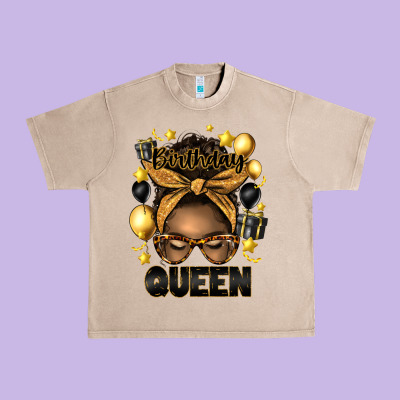Birthday Queen Afro Messy Bun Urban Heavy Tee Designed By Artiststas