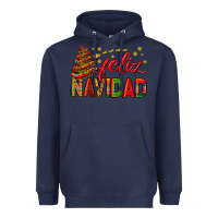 Navy Feliz Navidad With Sombrero Tree Heavyweight Hoodie - BundleAndBundleShop