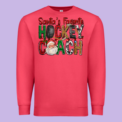Santa's Favorite Hockey Coach For Christmas Premium Sweatshirt Designed By Fadigitalartstudio