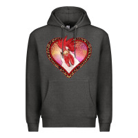 Charcoal Heather valentines day rooster with leopard heart Premium Hoodie - RanaPortraitStore