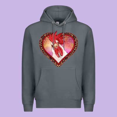 Valentines Day Rooster With Leopard Heart Premium Hoodie Designed By Ranaportraitstore
