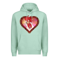 Seafoam valentines day rooster with leopard heart Premium Hoodie - RanaPortraitStore