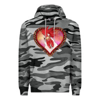 Slate Camo valentines day rooster with leopard heart Premium Hoodie - RanaPortraitStore