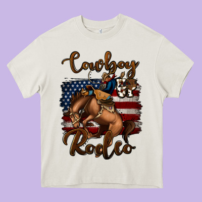 Cowboy Up Rodeo Bucking Bronco Heavy Core Tee Designed By Jasminsmagicworld