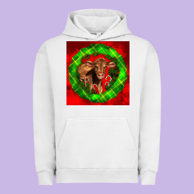 Christmas Red Angus Calf Urban Hoodie Designed By Lillyallendesigns