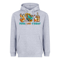 Heather Grey Peace Love Whiskey Heavyweight Hoodie - BundleAndBundleShop