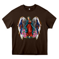 Chocolate Brown Angel Wing Lady of Guadalupe 4th of July Heavy Core Tee - Jasminsmagicworld