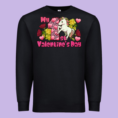 My First Valentine's Day Unicorn Premium Sweatshirt Designed By Fadigitalartstudio