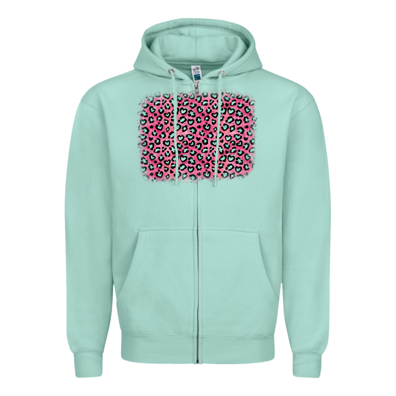 Pink Glitter Leopard With Heart Background Zipper Hoodie by OliviaCreatesArt | Teevron