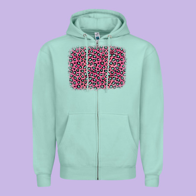 Pink Glitter Leopard With Heart Background Zipper Hoodie Designed By Oliviacreatesart
