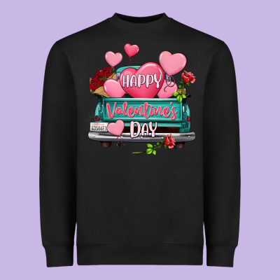 Happy Valentine's Day Turquoise Truck Heavyweight Sweatshirt Designed By Howdyjamesfarm