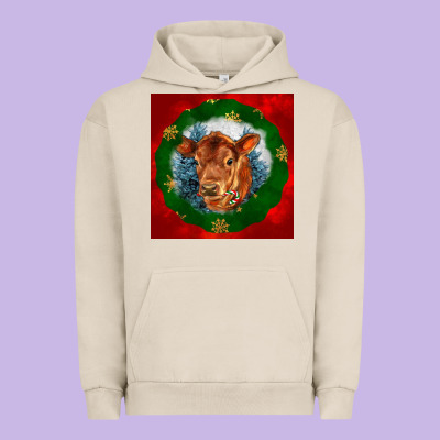 Christmas Red Angus Calf Head Urban Hoodie Designed By Lillyallendesigns