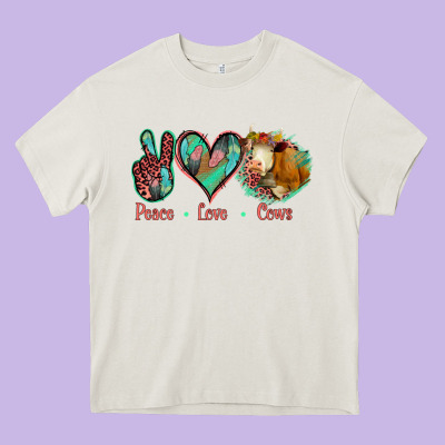 Peace Love Cows Heavy Core Tee Designed By Jasminsmagicworld
