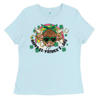 Baby Blue st. patrick's day highland cow Ladies Tee - MaliasSmallBusiness