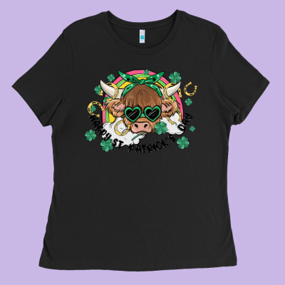 St. Patrick's Day Highland Cow Ladies Tee Designed By Maliassmallbusiness