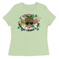 Matcha st. patrick's day highland cow Ladies Tee - MaliasSmallBusiness