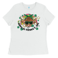 White st. patrick's day highland cow Ladies Tee - MaliasSmallBusiness