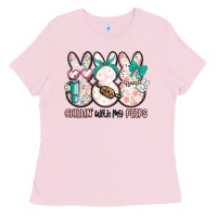 Bubblegum Pink easter chilling with my peeps bunny Ladies Tee - MaliasSmallBusiness