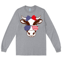 Heather Grey Cow 4Th Of July Independence Day Long Sleeve Tee - Bettercallsaul