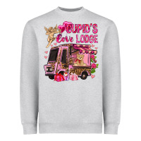 Heather Grey Cupid's love lodge with truck Valentine's Day Heavyweight Sweatshirt - HowdyJamesFarm