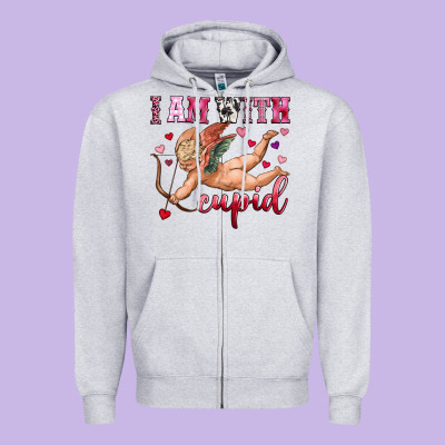 I Am With Cupid Zipper Hoodie Designed By Oliviacreatesart