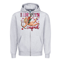 Heather Grey i am with cupid Zipper Hoodie - OliviaCreatesArt