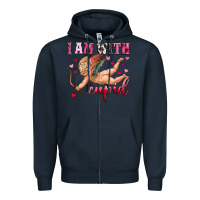 Navy i am with cupid Zipper Hoodie - OliviaCreatesArt