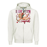 Oatmeal Heather i am with cupid Zipper Hoodie - OliviaCreatesArt