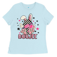 Baby Blue boujee checkered easter bunny egg trending Ladies Tee - MaliasSmallBusiness