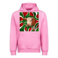 Fuchsia Pink christmas hereford cow face Urban Hoodie - LillyAllenDesigns