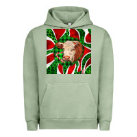 Pigment Oil Green christmas hereford cow face Urban Hoodie - LillyAllenDesigns