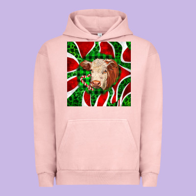 Christmas Hereford Cow Face Urban Hoodie Designed By Lillyallendesigns