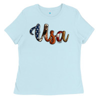 Baby Blue usa calligraphy Ladies Tee - Jasminsmagicworld